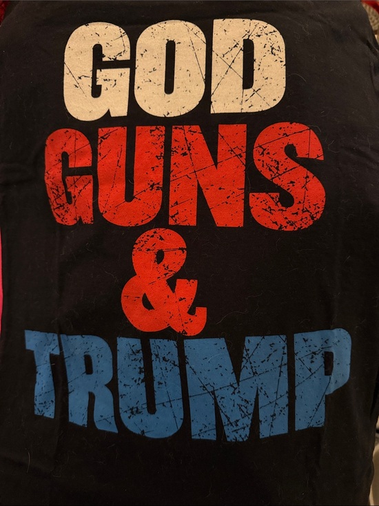 American Apparel Tops - Black Graphic Tee - Patriotic Red & Blue God/Guns/Trump